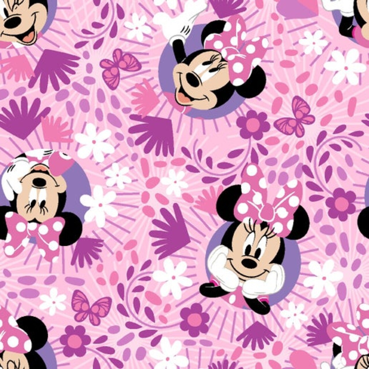 Licensed Disney Prints - Minnie Icon Badge Pink Cotton Fabric by the Yard